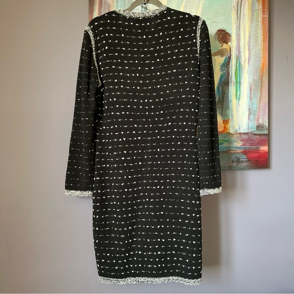 Neiman Marcus Sz M Women's Black White Open Front Cardigan Sweater Long Pocket - Picture 6 of 15